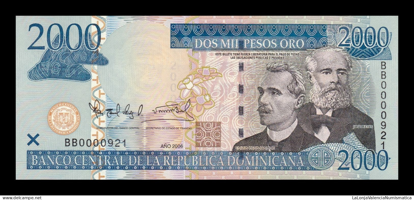 República Dominicana 2000 Pesos Oro 2006 Pick 181a Low Serial 921 Sc Unc - Dominicaine