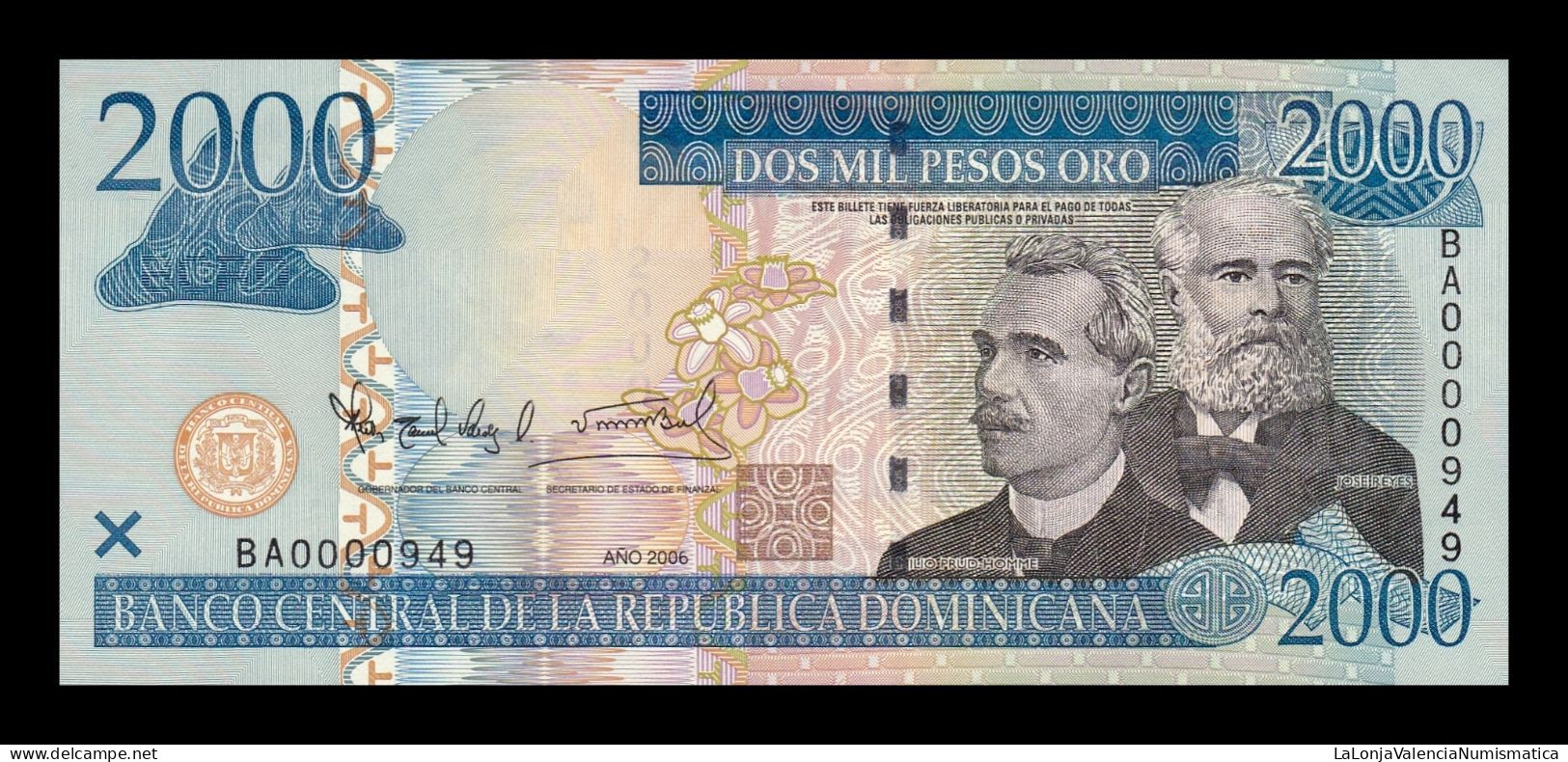 República Dominicana 2000 Pesos Oro 2006 Pick 181a Low Serial 949 Sc Unc - Dominicaine