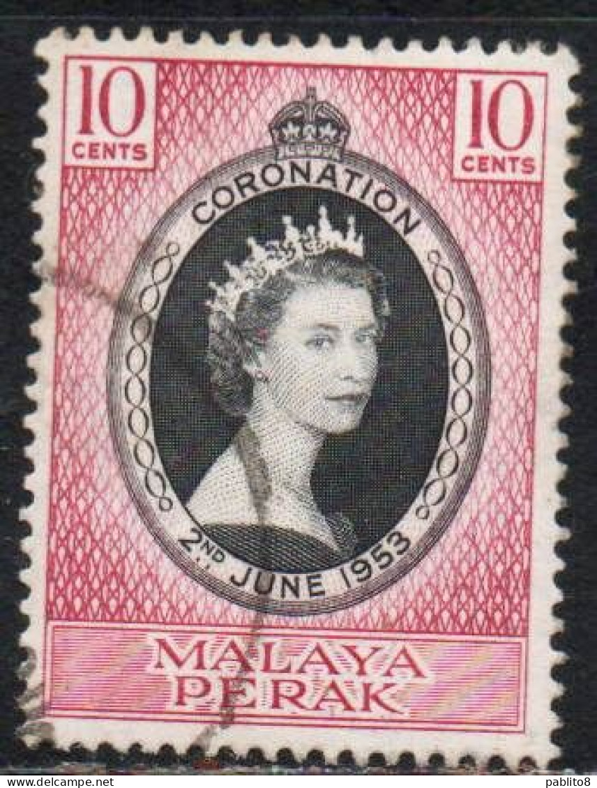 MALAYA PERAK MALESIA 1953 CORONATION ISSUE 10c USED USATO OBLITERE' - Perak