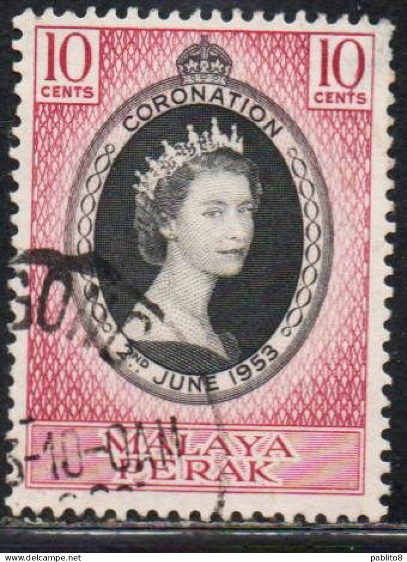 MALAYA PERAK MALESIA 1953 CORONATION ISSUE 10c USED USATO OBLITERE' - Perak