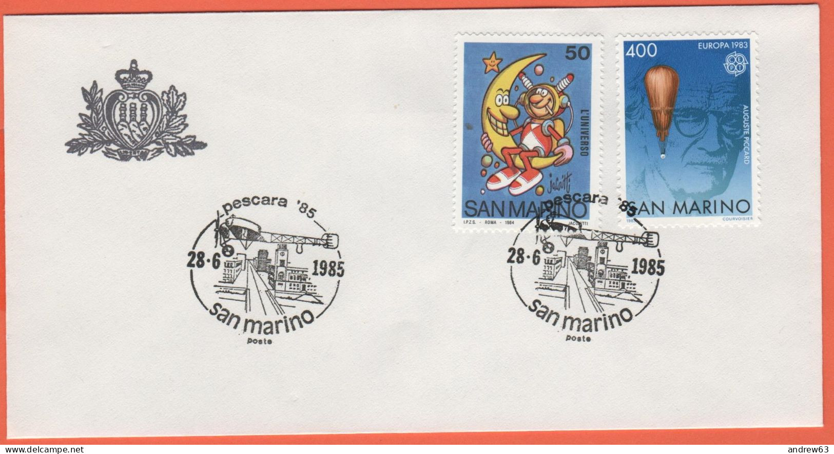 SAN MARINO - 1985 - 50 Scuola E Filatelia-L'universo + 400 Europa Cept + Annullo Pescara '85 - Ufficio Filatelico Di Sta - Storia Postale