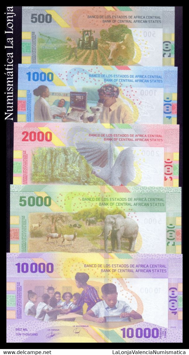 Central African St. - Estados De África Central Full Set 500 1000 2000 5000 10000 Francs CFA 2020 (2023) Pick New Sc Unc - Central African States