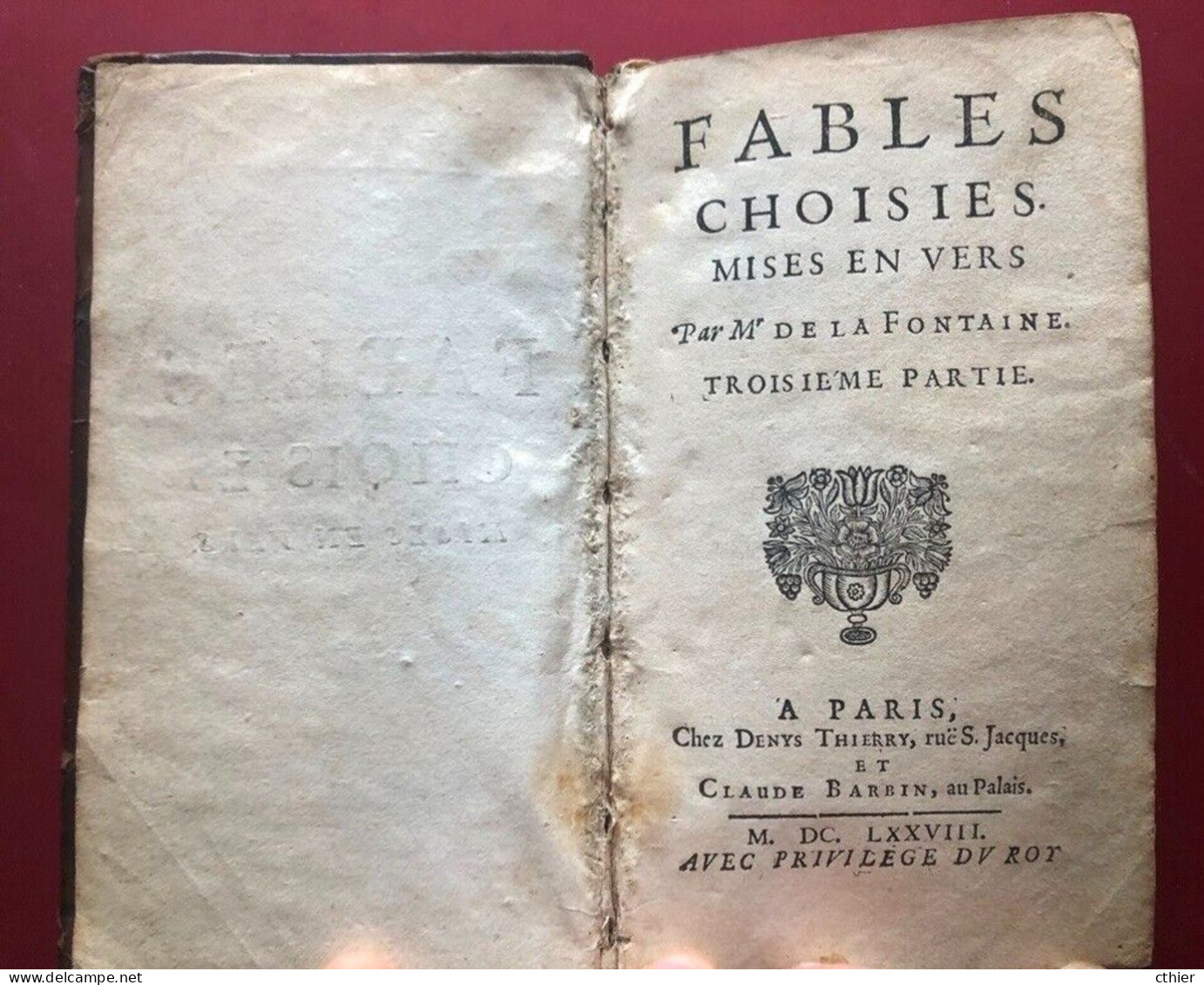 JEAN DE LA FONTAINE Tome 3 - Edition Originale 1678 Claude Barbin - Before 18th Century