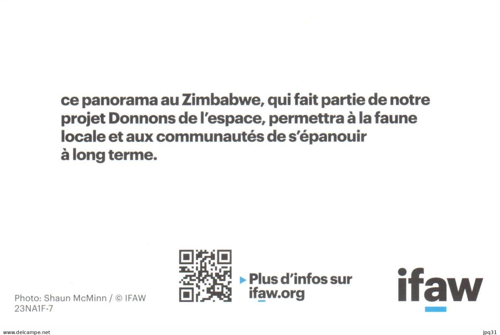 Carte Double IFAW Programme Donnons De L'espace - Ref 23NA1F-7 - Zimbabwe