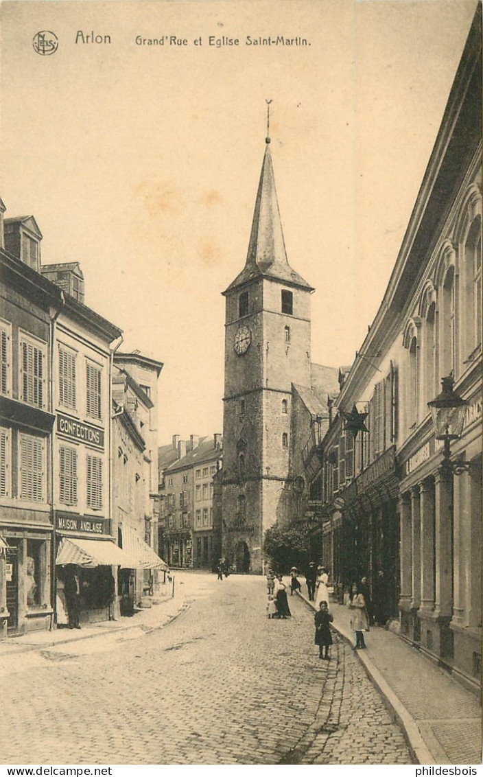 BELGIQUE ARLON   Grande Rue Et église Saint Martin - Aarlen