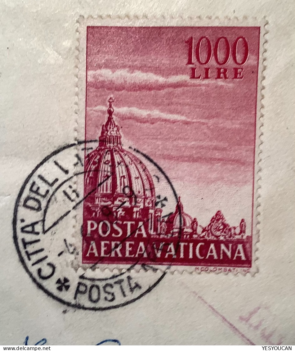 Posta Aerea Sa34 1958 1000L Lettera Air Mail>New York USA (Vatican Vaticano Cover Lettre Par Avion Italia Italy Italie - Covers & Documents