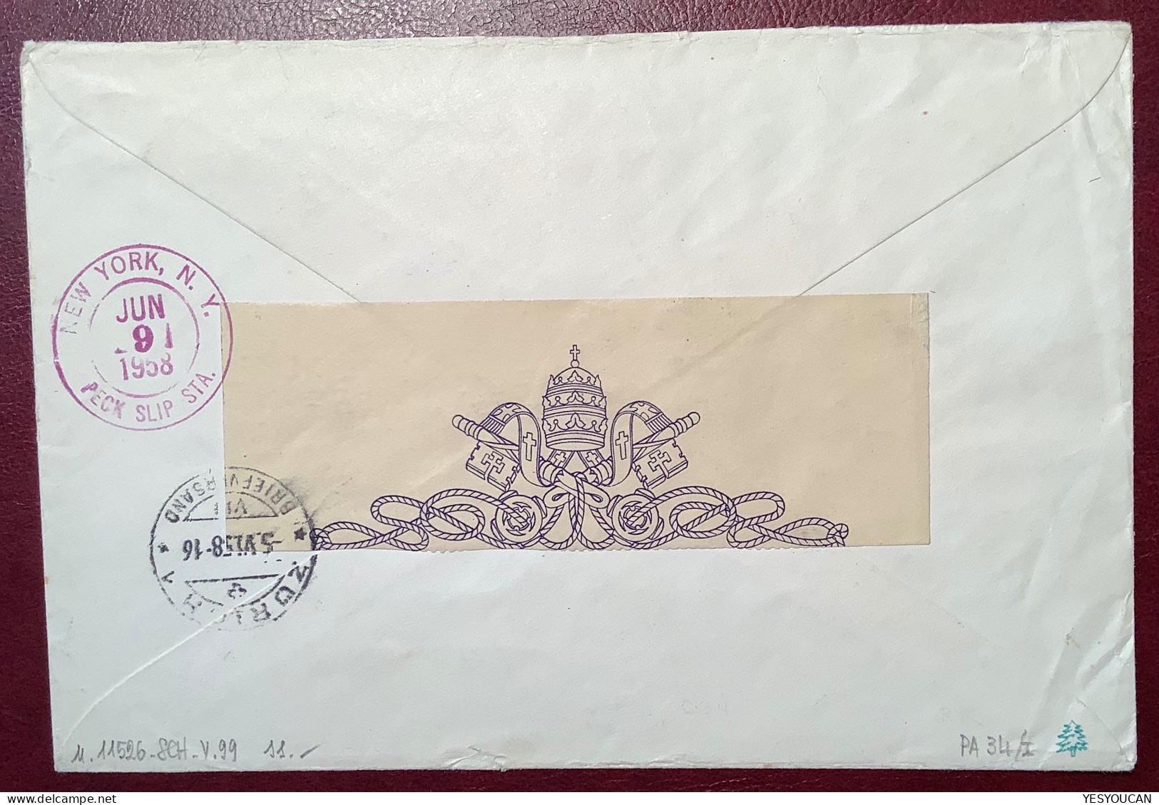 Posta Aerea Sa34 1958 1000L Lettera Air Mail>New York USA (Vatican Vaticano Cover Lettre Par Avion Italia Italy Italie - Storia Postale