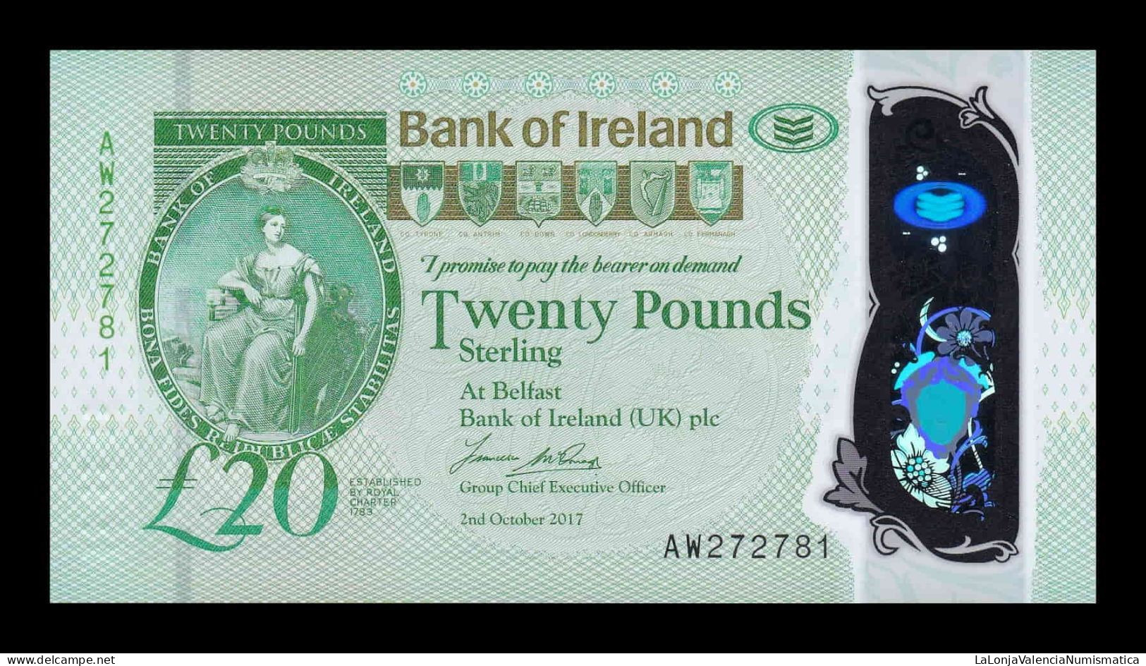 Irlanda Del Norte Northern Ireland 20 Pounds Bank Of Ireland 2017 Pick 92 Polymer Sc Unc - 20 Pounds