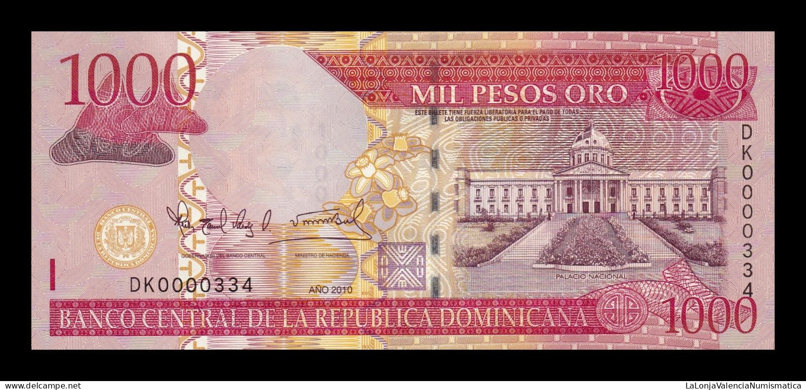 República Dominicana 1000 Pesos Oro 2010 Pick 180c Low Serial 334 Sc Unc - Dominicana