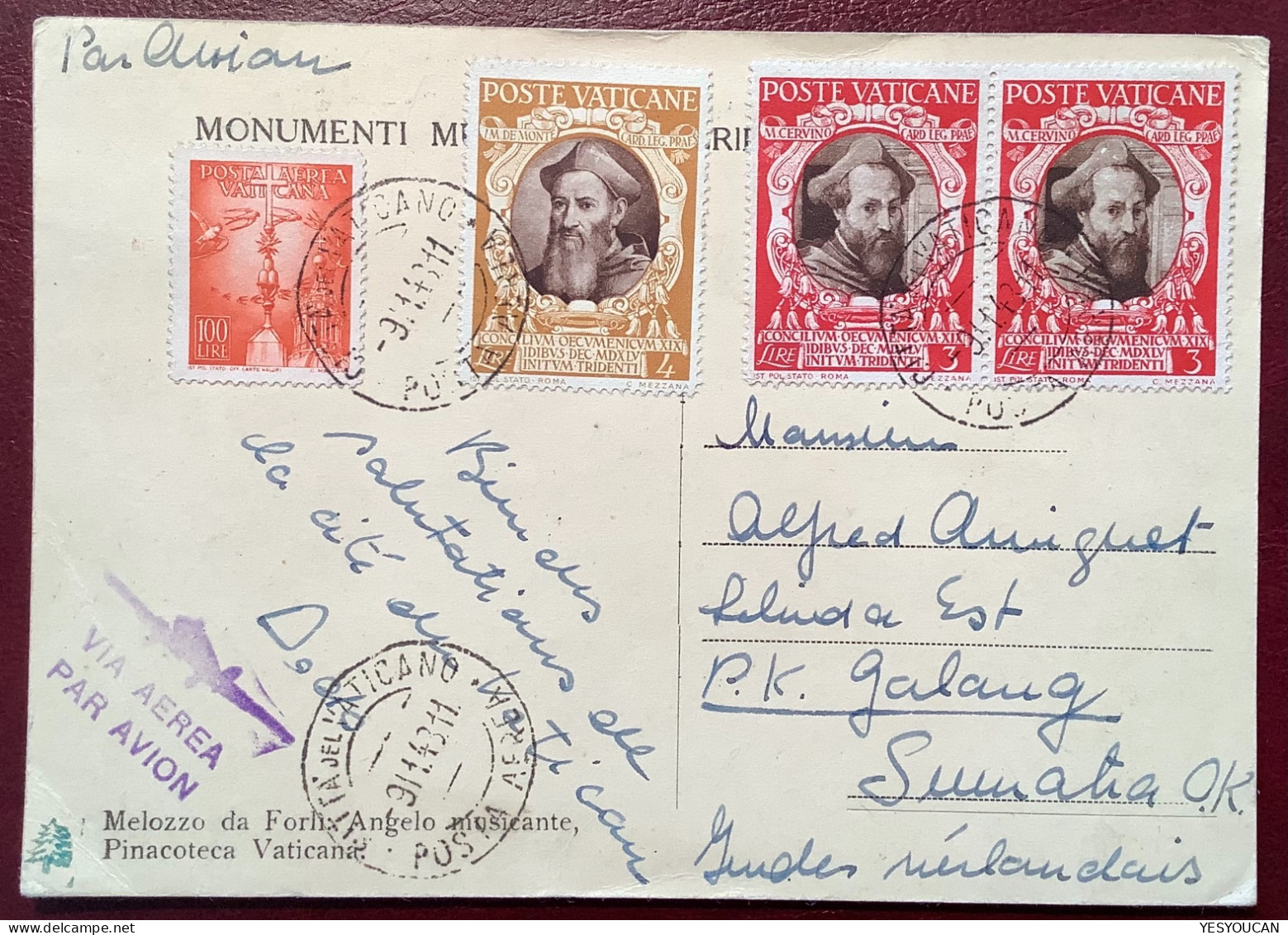 POSTA AEREA Sa.15 Etc 1947 100L>1948 SUMATRA INDONESIA ! (Vatican Vaticano Lettera Cover Cartolina Air Mail Par Avion - Covers & Documents