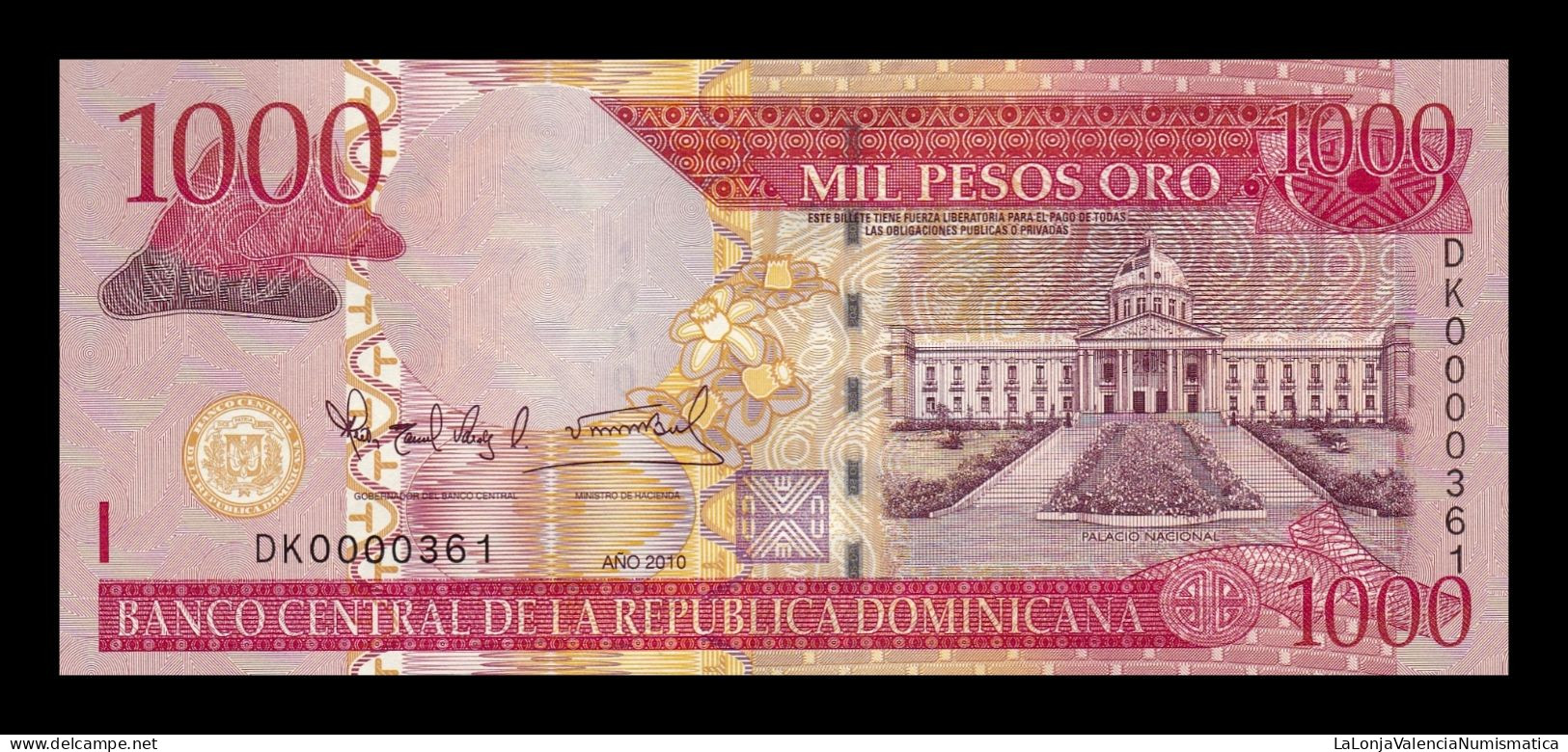 República Dominicana 1000 Pesos Oro 2010 Pick 180c Low Serial 361 Sc Unc - Dominicaine