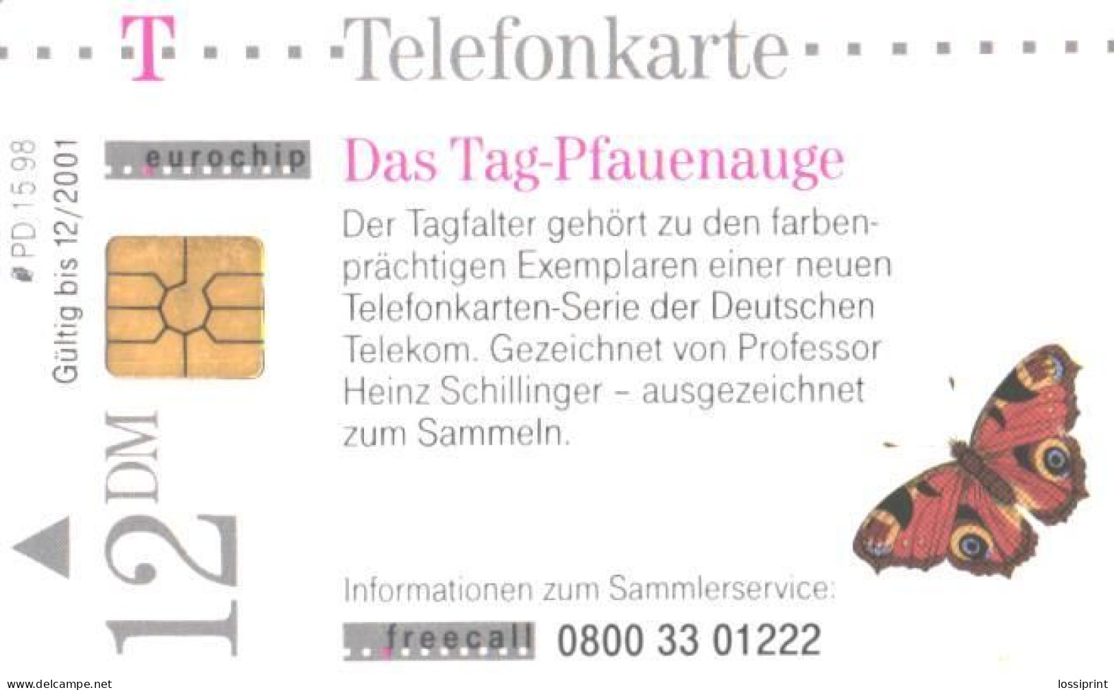 Germany:Used Phonecard, T, 12 DM, Butterfly, 1998 - P & PD-Series: Schalterkarten Der Dt. Telekom