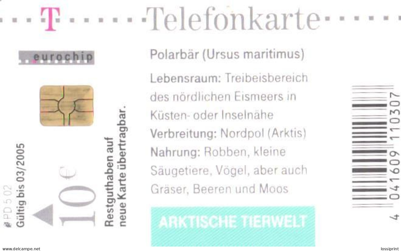 Germany:Used Phonecard, T, 10 EUR, Polar Bear, 2002 - P & PD-Series: Schalterkarten Der Dt. Telekom