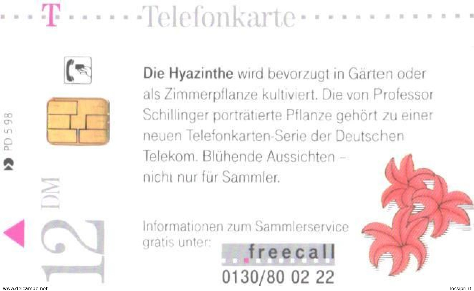 Germany:Used Phonecard, T, 12 DEM, Flower, Hyacinth, 1998 - P & PD-Series: Schalterkarten Der Dt. Telekom