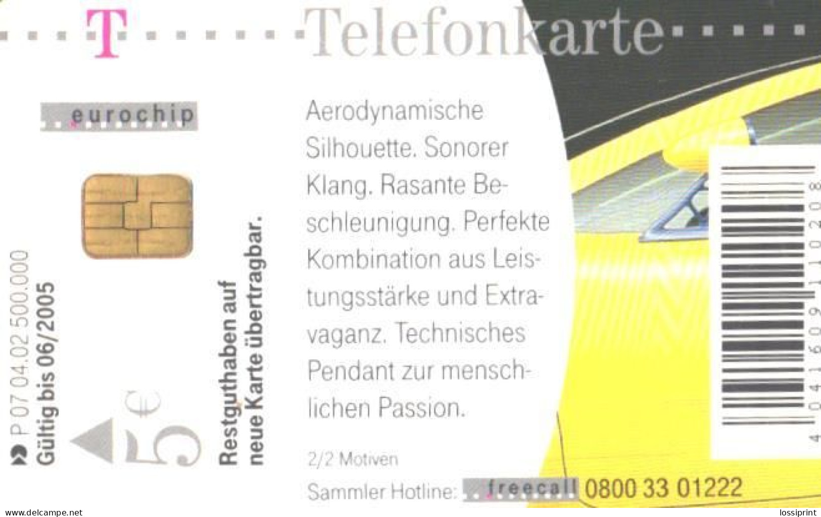 Germany:Used Phonecard, T, 5 EUR, Sport Car, 2002 - P & PD-Series: Schalterkarten Der Dt. Telekom