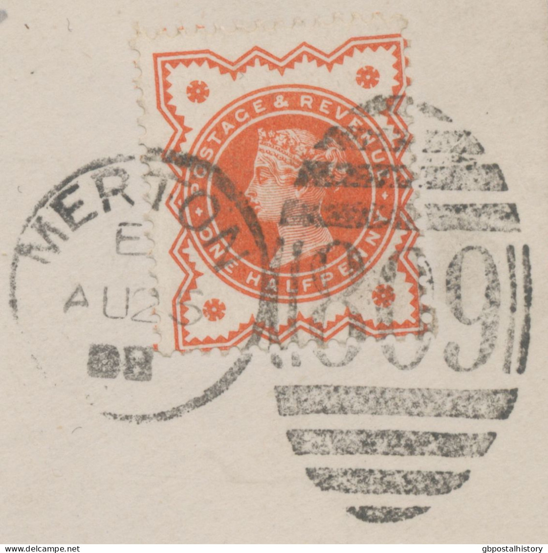 GB 1888 QV Jubilee ½d Vermilion On VF Cover With Barred Duplex-cancel "MERTON / 809" (Merton, Surrey) RARE POSTAGE RATE - Storia Postale