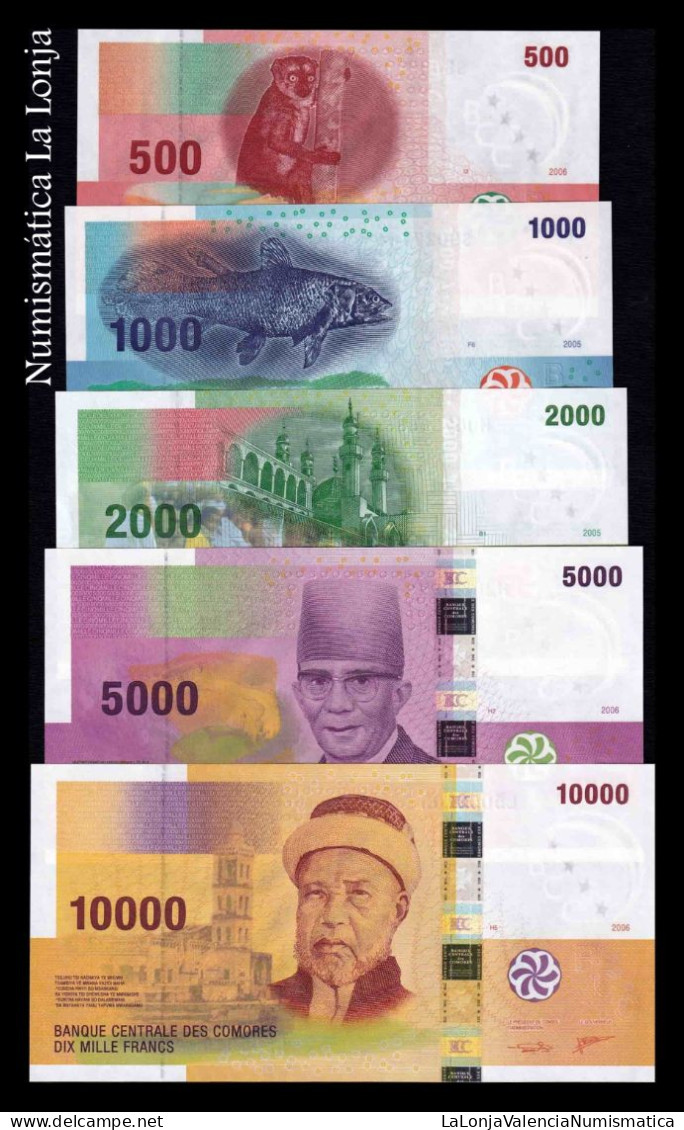 Comores Comoros Set 500 1000 2000 5000 10000 Francs 2005-2006 (2020) Pick 15c-19c Sc Unc - Comoros