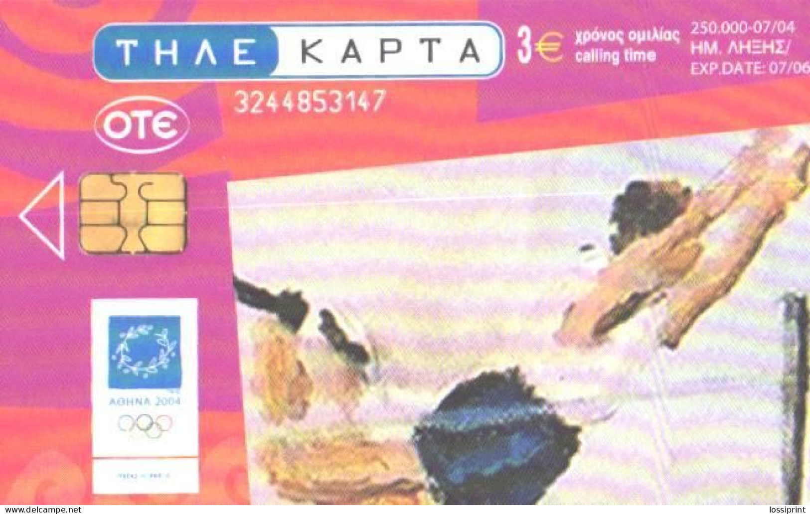 Greece:Used Phonecard, OTE, 3 EUR, Athens Olympic Games 2004, Pole Vault - Griechenland