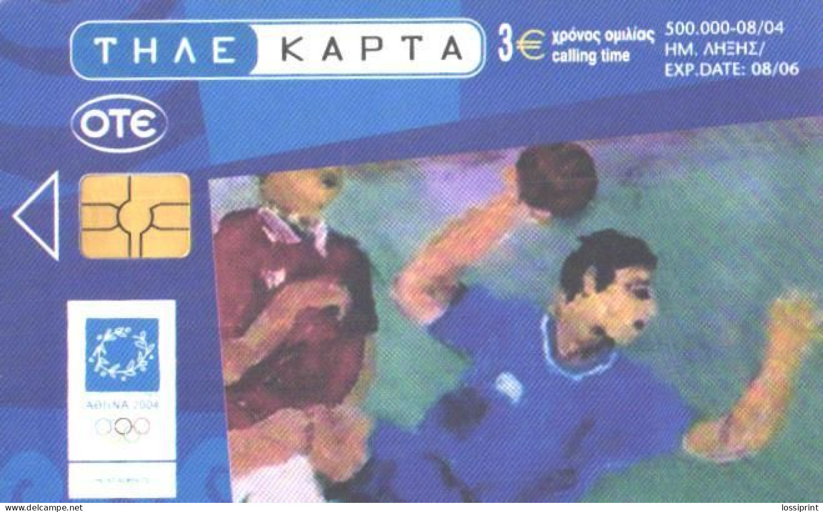 Greece:Used Phonecard, OTE, 3 EUR, Athens Olympic Games 2004, Handball - Griechenland