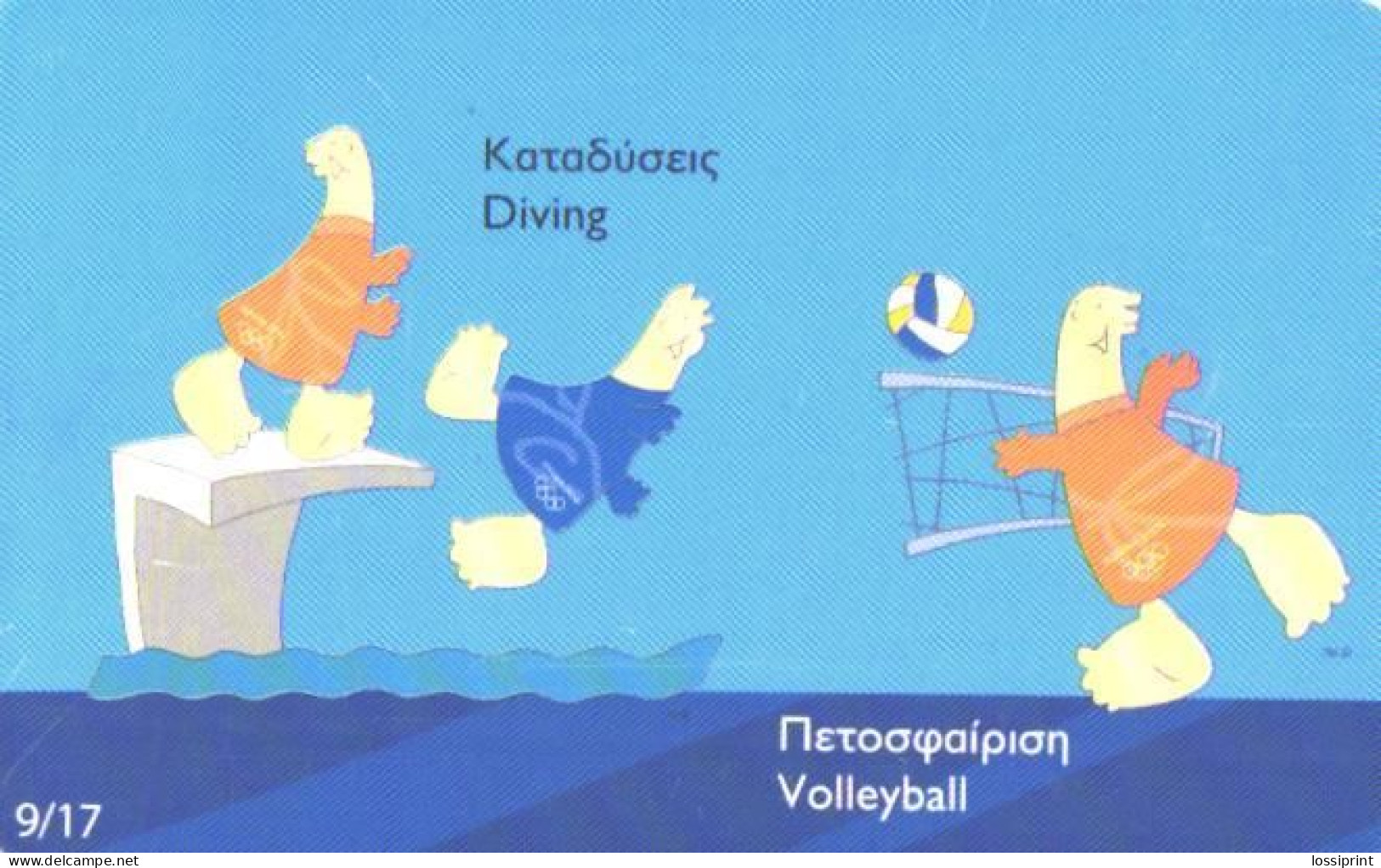 Greece:Used Phonecard, OTE, 3 EUR, Athens Olympic Games 2004, Diving, Volleyball - Griechenland