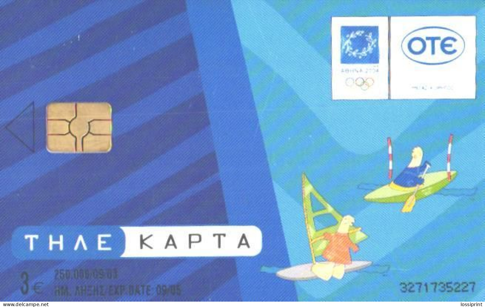 Greece:Used Phonecard, OTE, 3 EUR, Athens Olympic Games 2004, Sailing, Canoe/Kayak Slalom - Griechenland