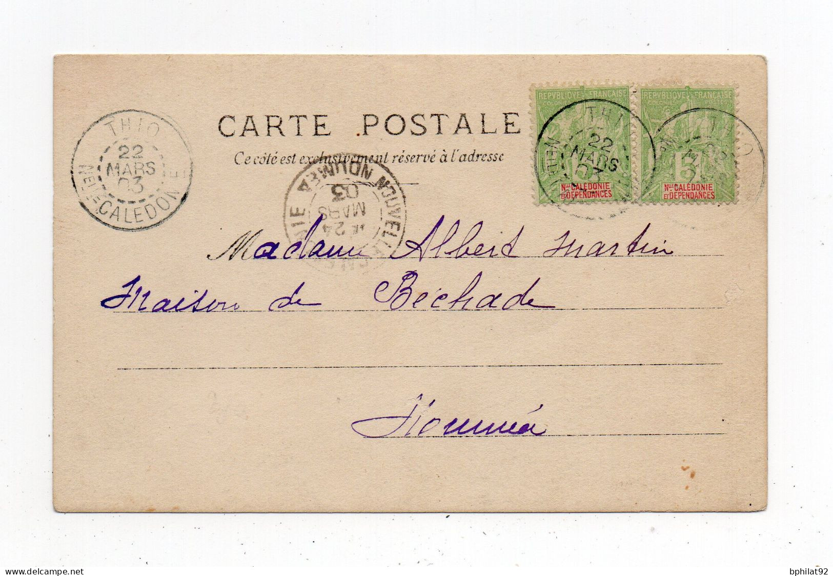 !!! NOUVELLE CALEDONIE, CPA DE THIO DE 1903 POUR NOUMEA - Lettres & Documents