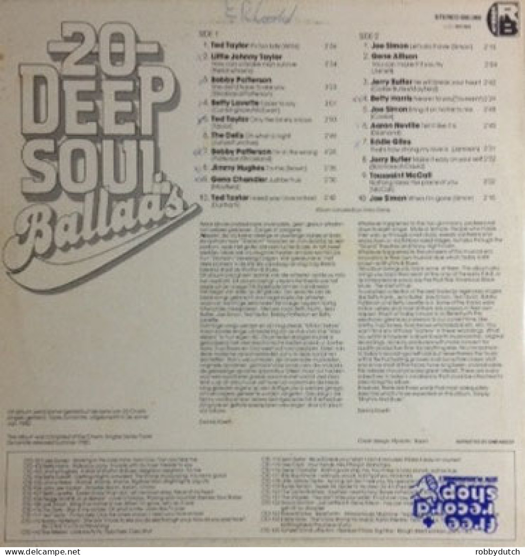 * LP *  20 DEEP SOUL BALLADS - VARIOUS (Holland 1980) - Soul - R&B