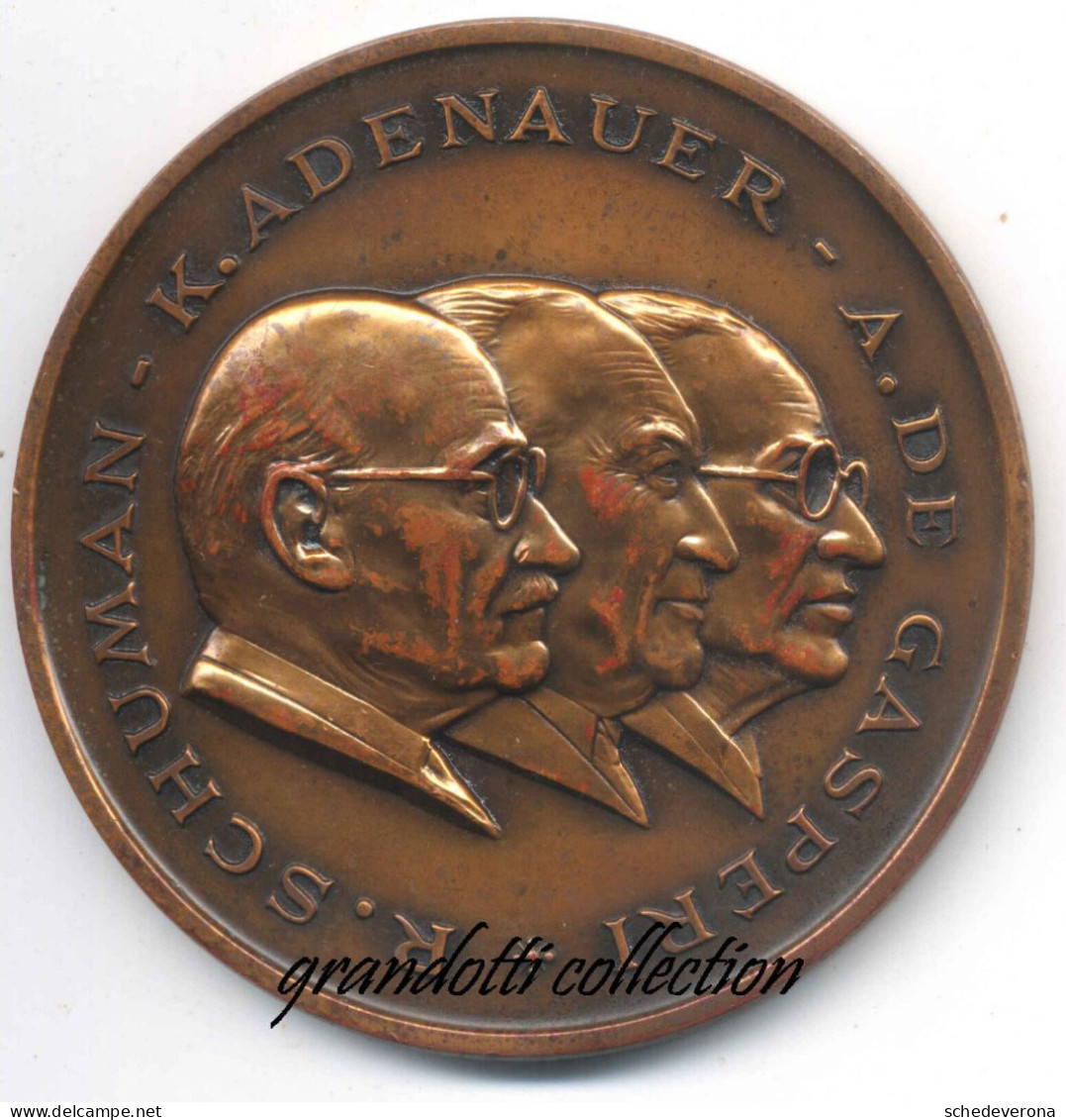 PRO EUROPA LIBERA SCHUMAN ADENAUER DE GASPERI MEDAGLIA 80 MM - Professionals/Firms