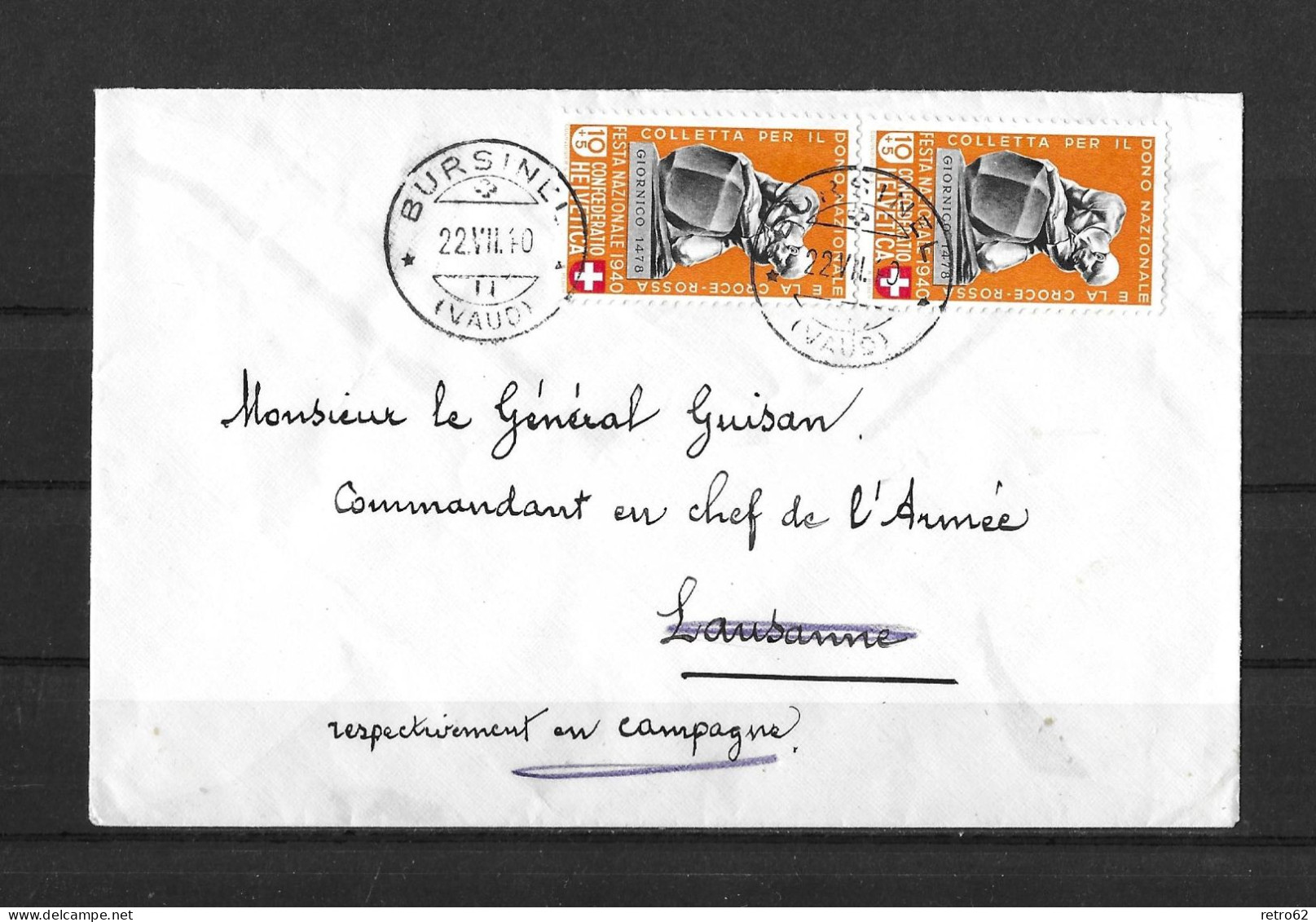 1940 BRIEF AN GENERAL GUISAN ► Seltener Brief Von BURSINEL An Das Armee-Hauptquartier   ►SBK-2xB4◄ - Covers & Documents