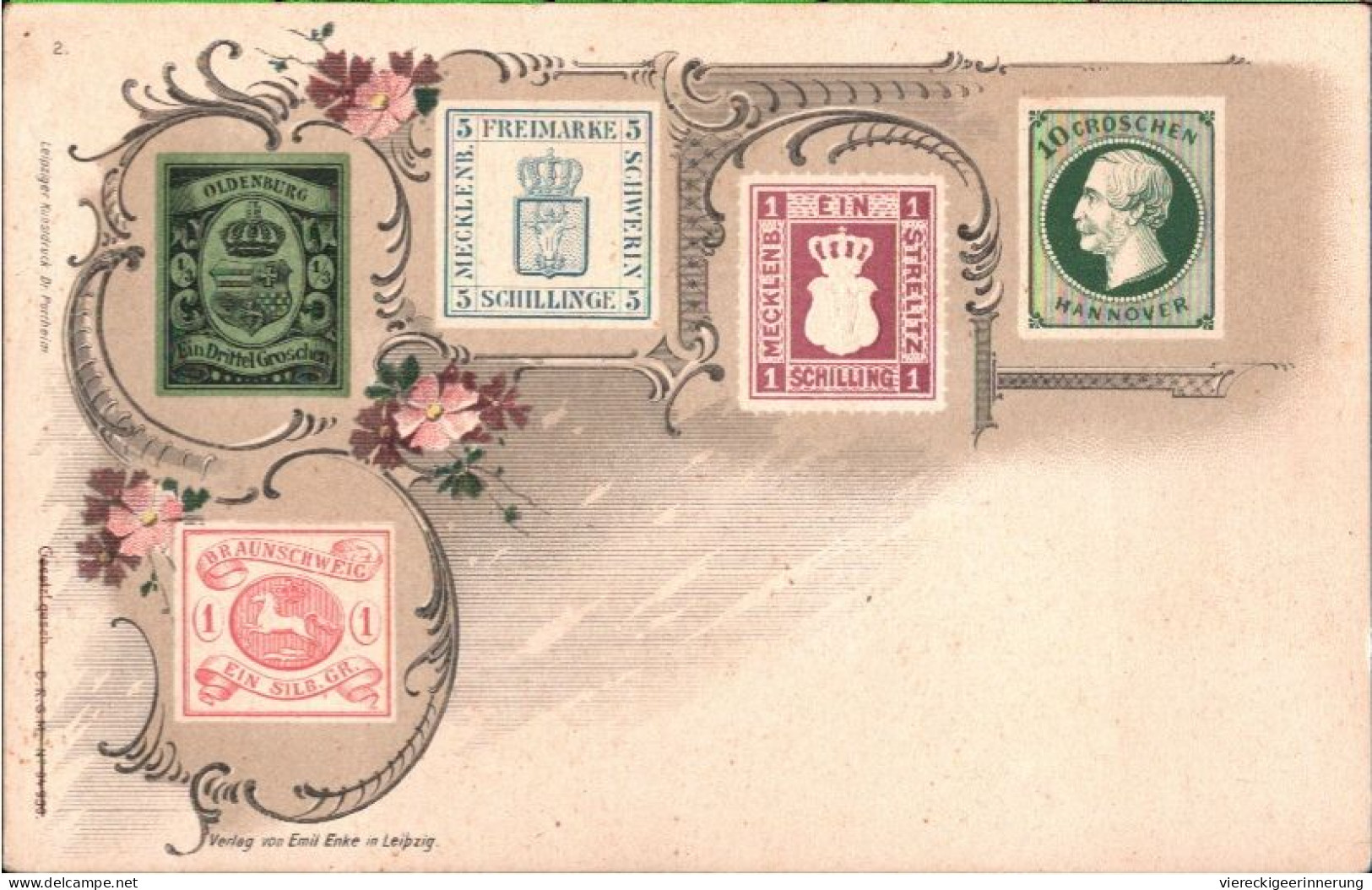 ! Ansichtskarte Verlag Emil Enke, Leipzig, Briefmarkenabb.v. Braunschweig, Oldenburg, Mecklenburg, Strelitz, Hannover - Timbres (représentations)