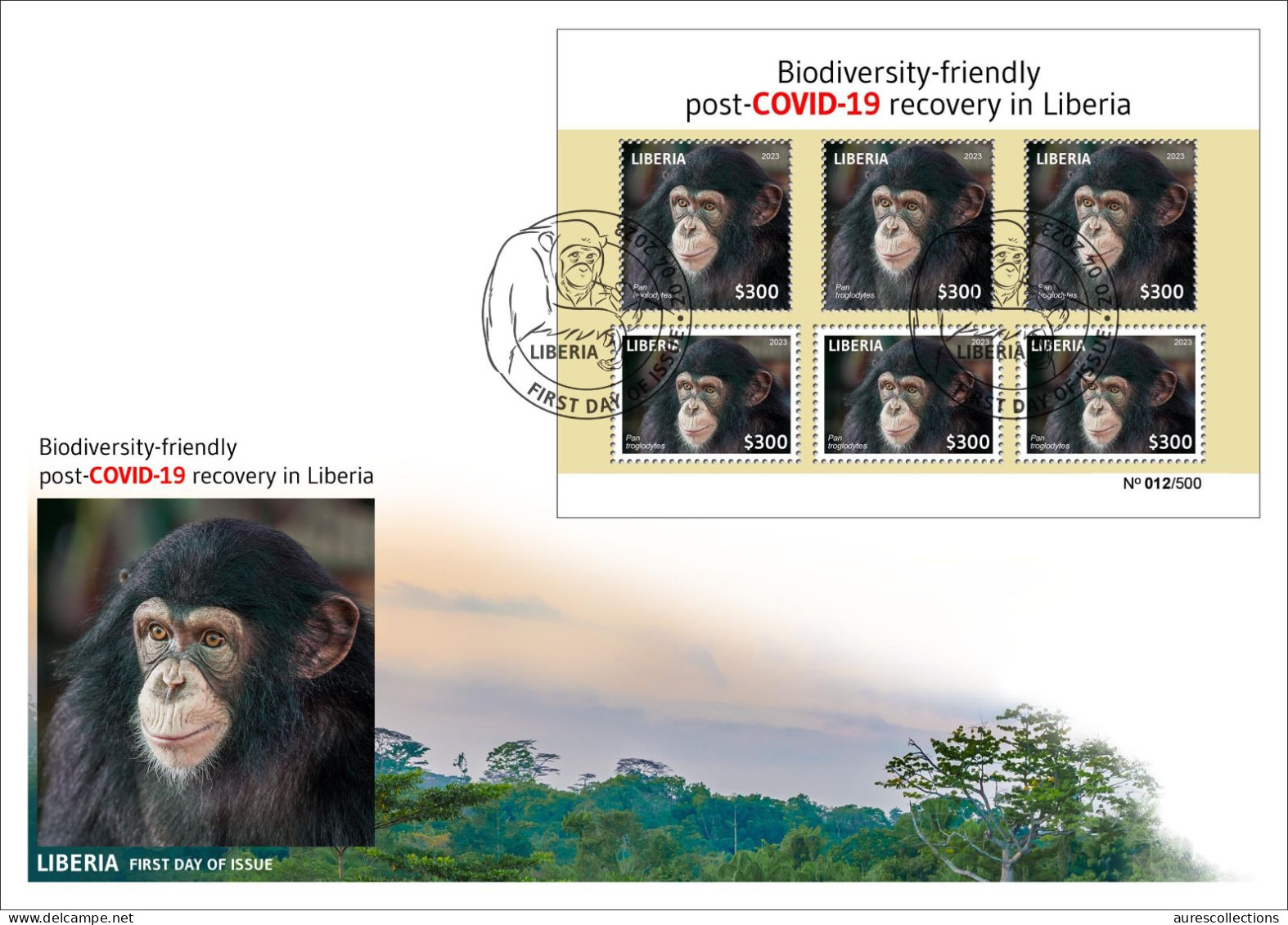 LIBERIA 2023 FDC SHEET (REGULAR & OVERPRINT) PANDEMIC COVID-19 MONKEY MONKEYS APE APES CHIMPANZEE CHIMPANZE - Chimpanzés