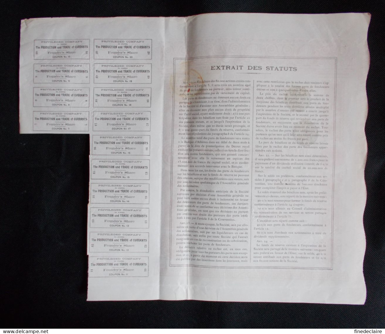 Action - Société Privilégiée Pour Favoriser La Production Et Le Commerce Du Raisin De Corinthe - Athènes 1905 - Landwirtschaft