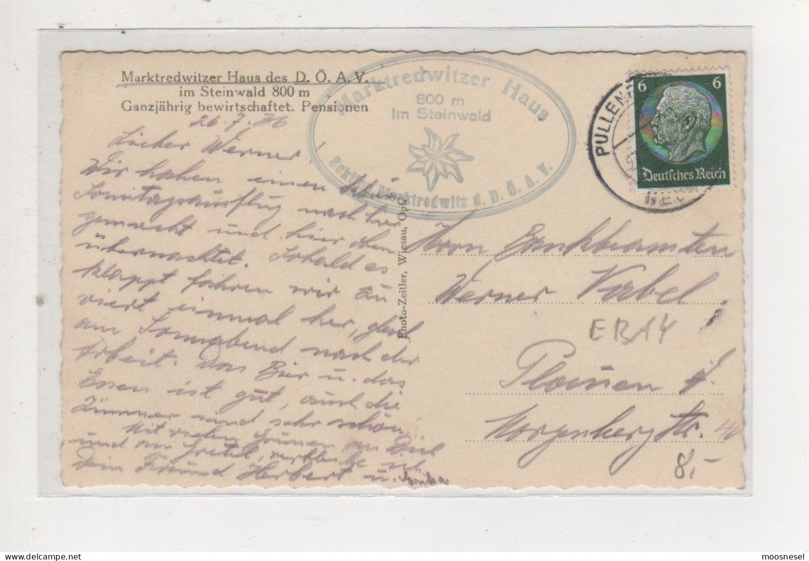 Antike Postkarte MARKTREDWITZER HAUS DES D.Ö.A.V. IM STEINWALD VON 1936 - Marktredwitz