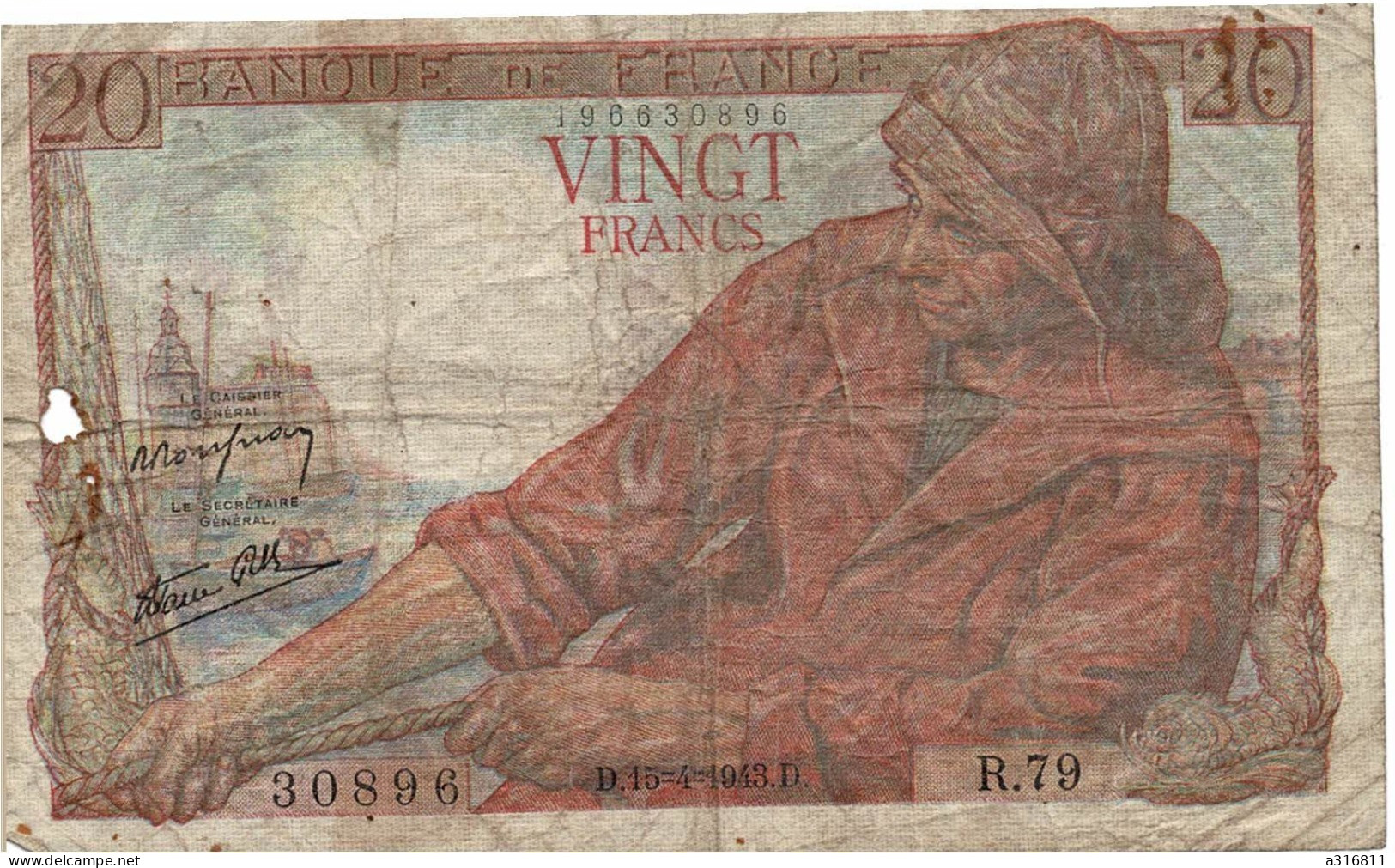 Billet Vingt Francs 1943 - 20 F 1942-1950 ''Pêcheur''
