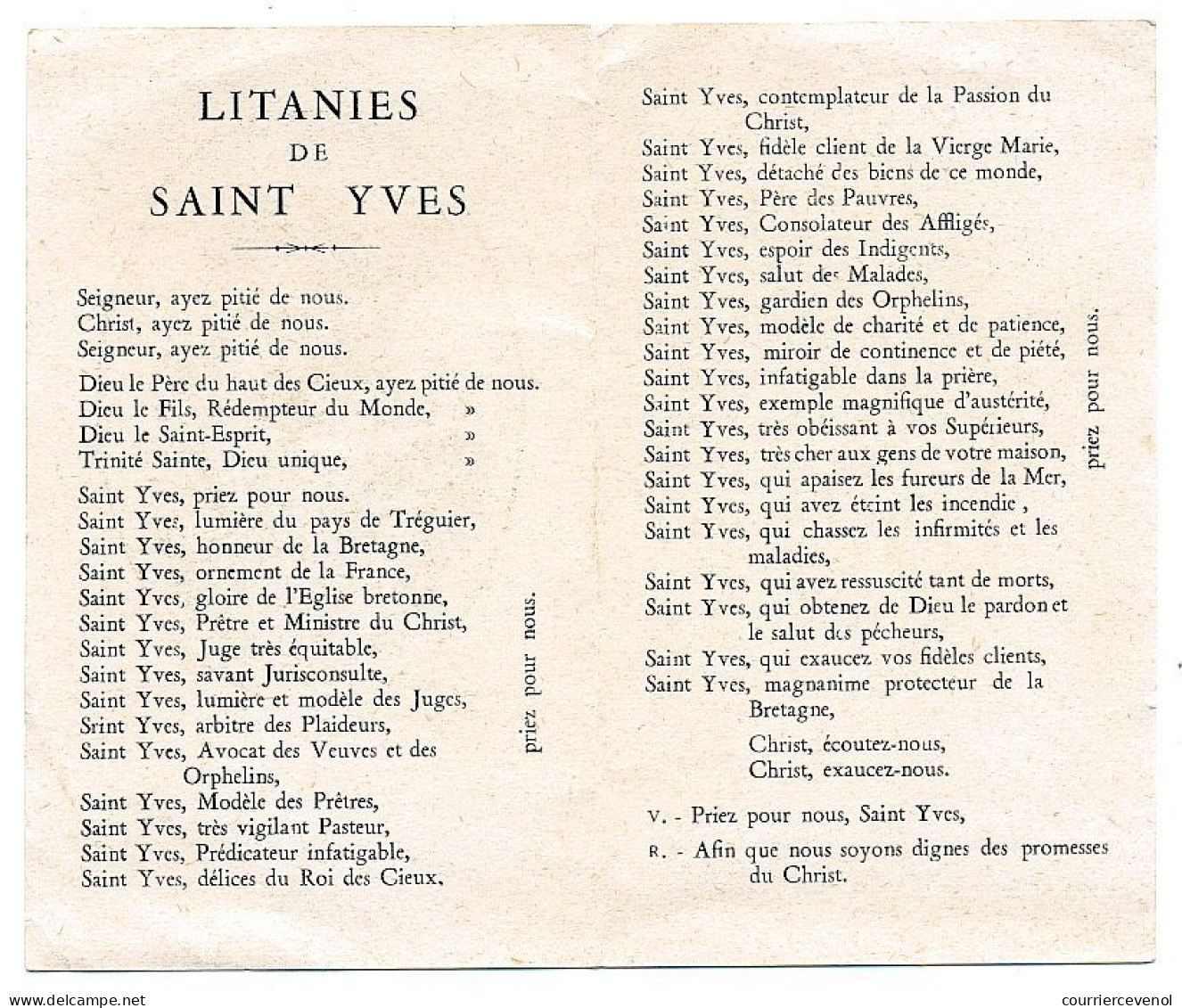 FRANCE - "Litanies De Saint Yves" ... Imprimatur 1er Février 1950 - Zonder Classificatie