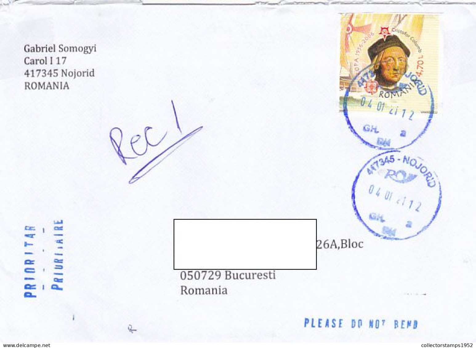 CHRISTOPHER COLUMBUS, DISCOVERY OF AMERICA, FINE STAMPS ON COVER, 2021, ROMANIA - Covers & Documents