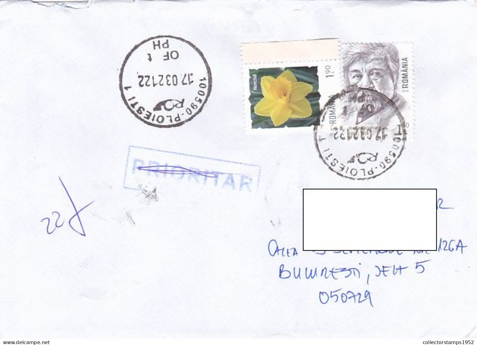 DAFFODIL FLOWER, IOAN CANTACUZINO, FINE STAMPS ON COVER, 2021, ROMANIA - Cartas & Documentos