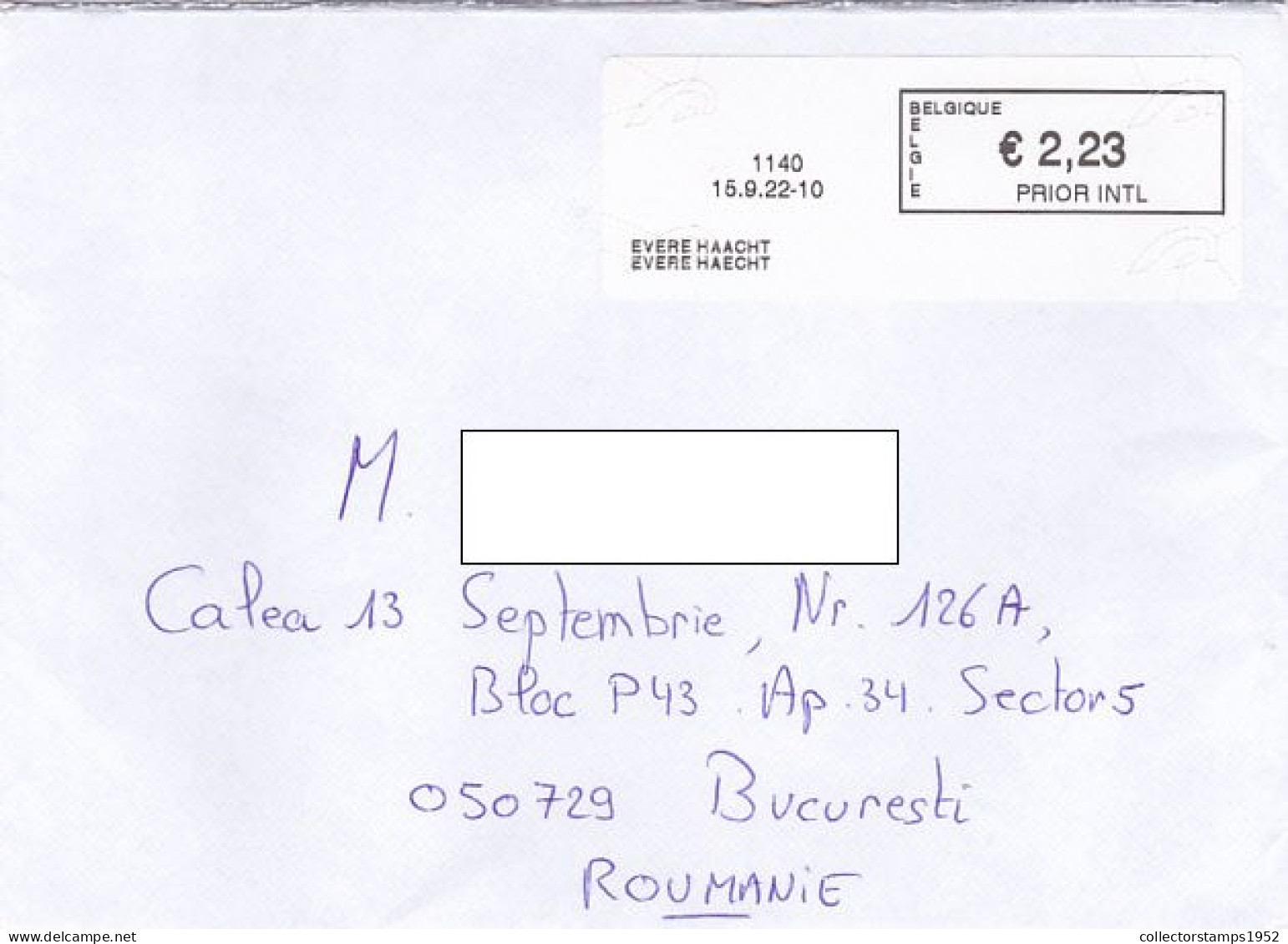 AMOUNT 2.23 MACHINE PRINTED STICKER ON COVER, 2022, BELGIUM - Cartas & Documentos