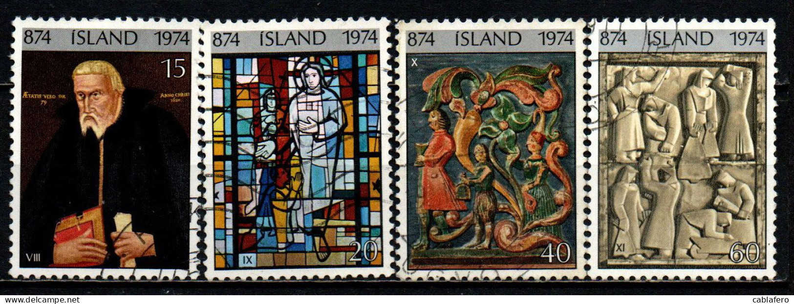 ISLANDA - 1974 - 11° CENTENARIO DEL POPOLAMENTO DELL'ISLANDA - OPERE D'ARTE - 3^ SERIE - USATI - Usados