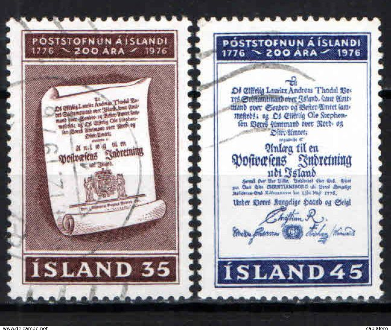 ISLANDA - 1976 - BICENTENARIO DEL SERVIZIO POSTALE IN ISLANDA - USATI - Gebraucht