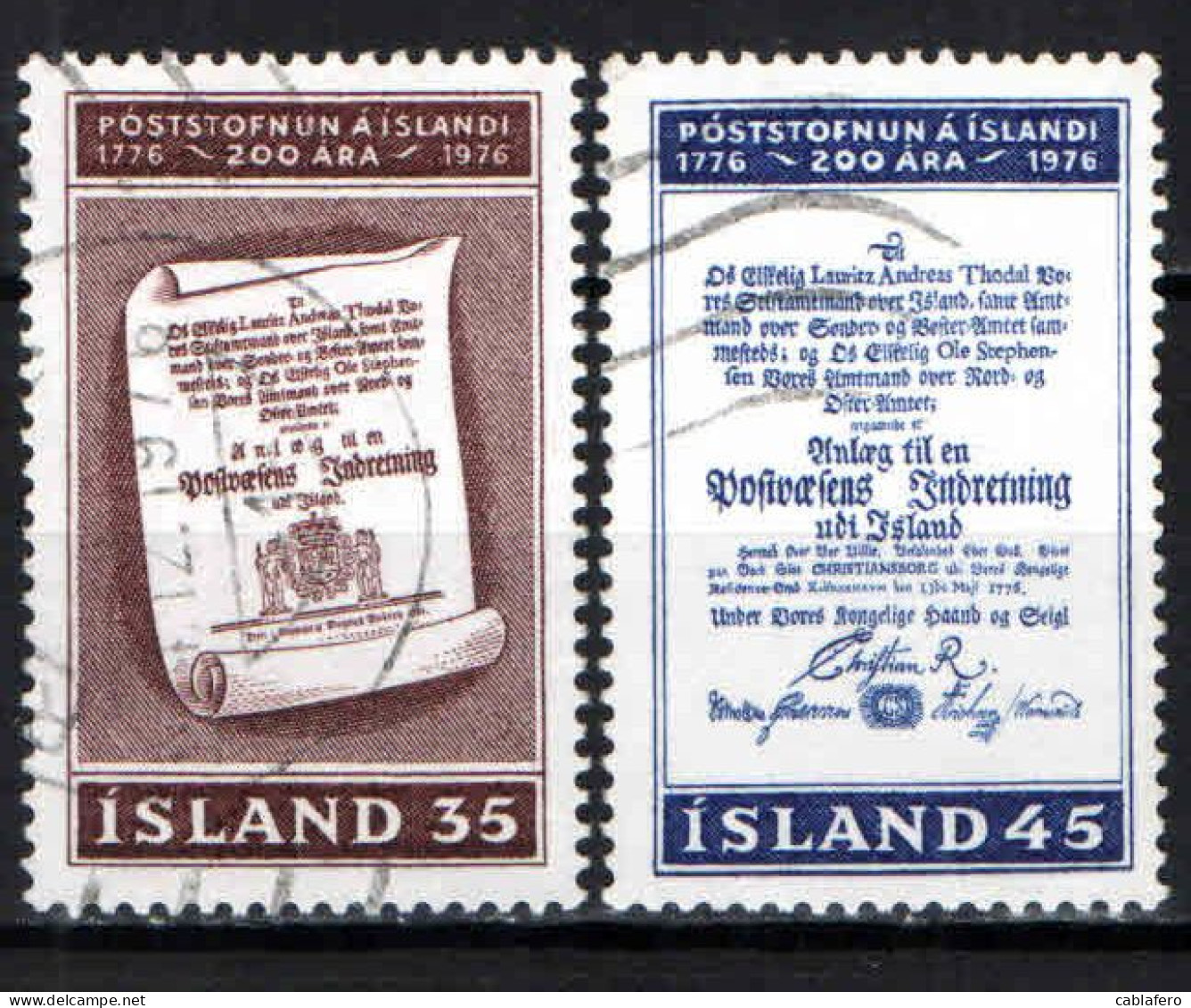 ISLANDA - 1976 - BICENTENARIO DEL SERVIZIO POSTALE IN ISLANDA - USATI - Usados