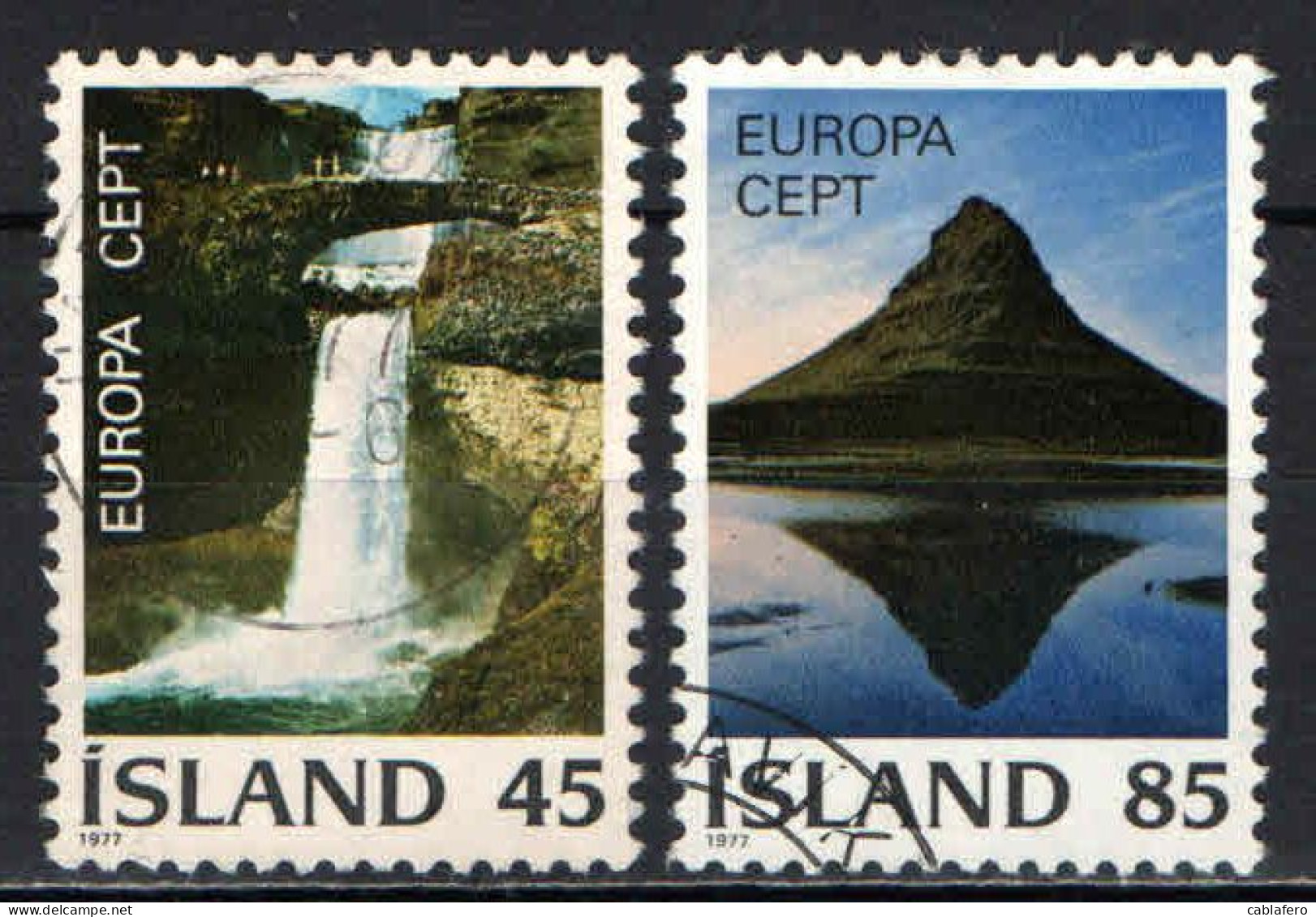 ISLANDA - 1977 - EUROPA UNITA: CASCATE DI OFORUFOSS E MONTE KIRKIJUFELL - USATI - Usados