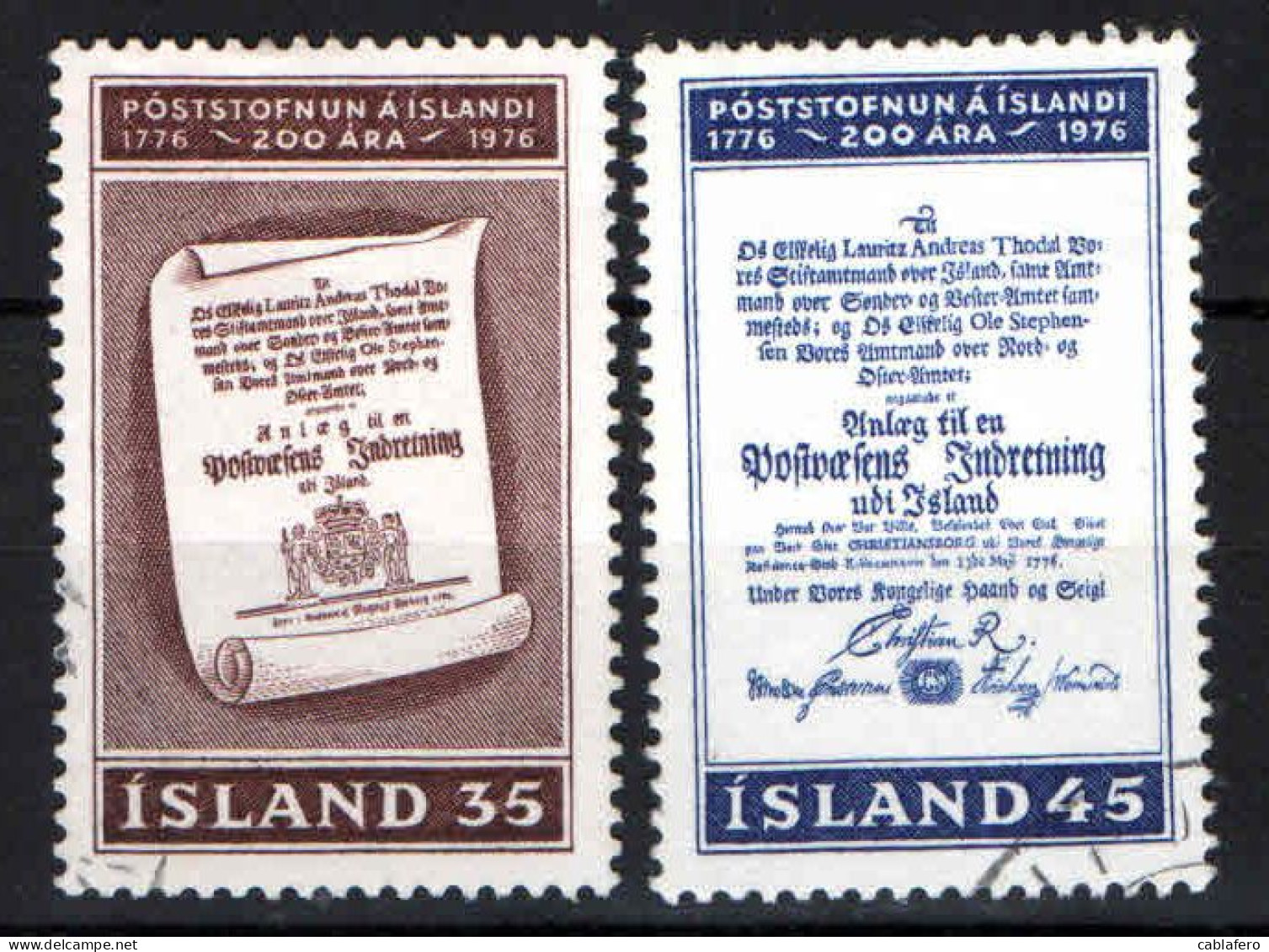 ISLANDA - 1976 - BICENTENARIO DEL SERVIZIO POSTALE IN ISLANDA - USATI - Usati