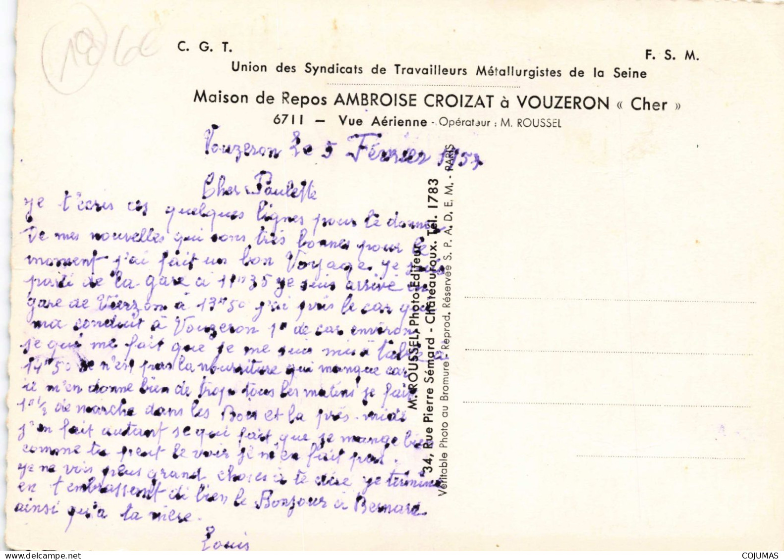 18 - VOUZERON - S16348 - Maison De Repos Ambroise Croizat Vue Aérienne Union Syndicats Travailleurs... - CPSM 15x10 Cm - Vouzeron