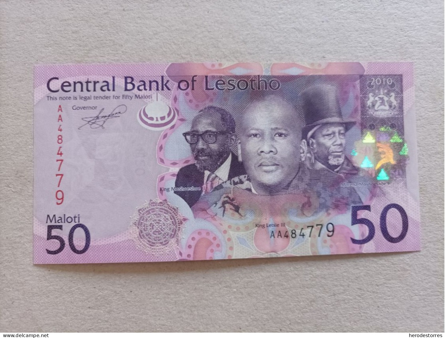 Billete De Lesotho De De 50 Malothi, Año 2010, Serie AA, UNC - Lesotho