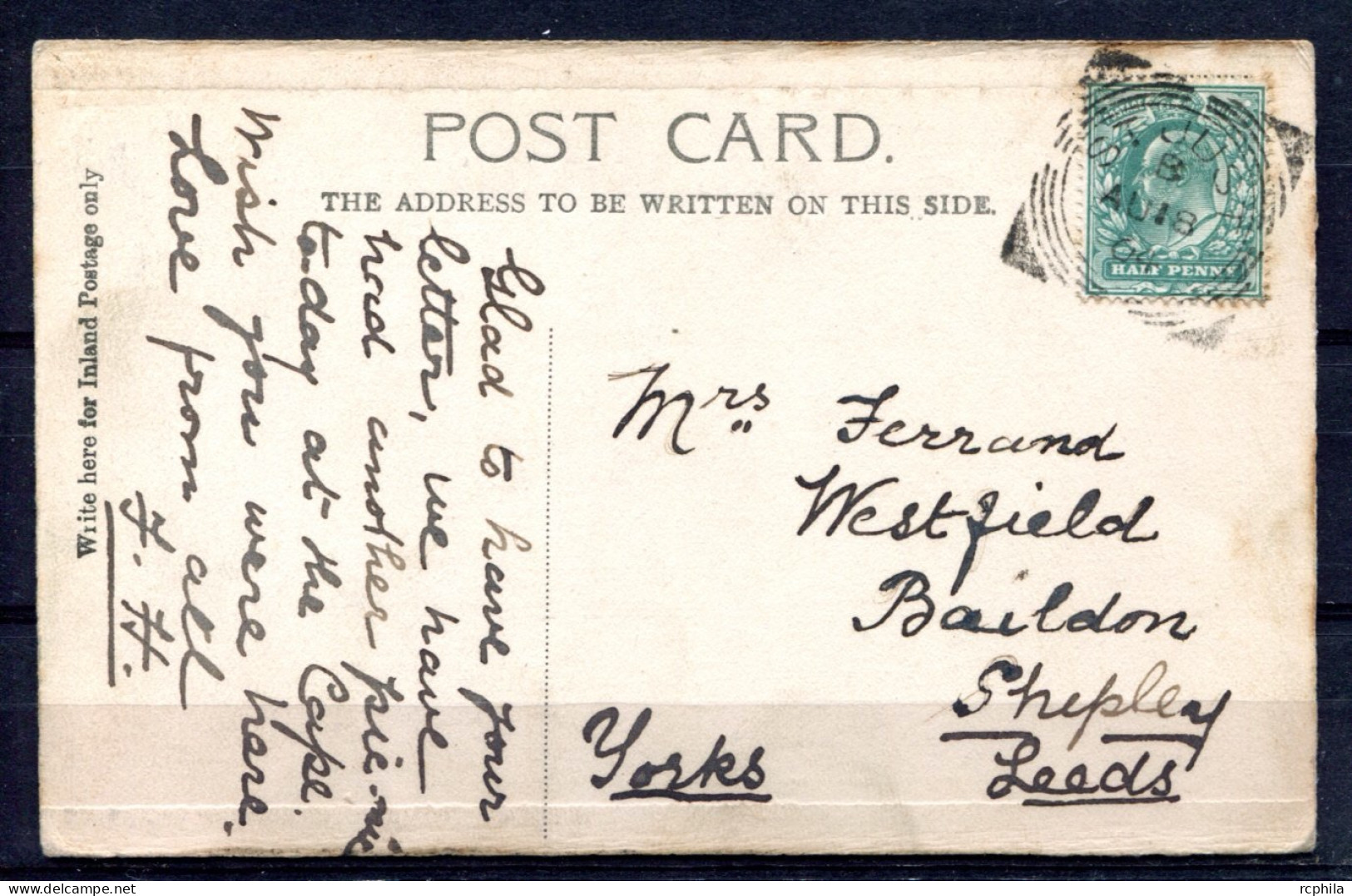 RC 25242 GRANDE BRETAGNE SQUARED CIRCLE " ST JUST " AU 18 1904 POSTMARK ON POST CARD TO GB VF - Storia Postale