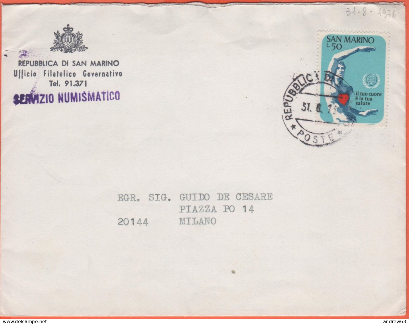 SAN MARINO - 1973 - 50 Prevenzione Delle Malattie Cardiache - Ufficio Filatelico Di Stato - Viaggiata Da San Marino Per3 - Briefe U. Dokumente