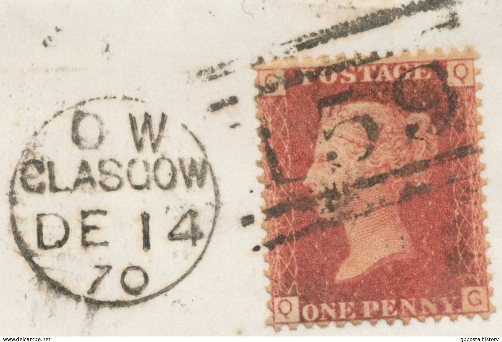 GB „159 / GLASGOW“ Scottish Duplex (4 Bars W Same Length, Time Code „O W“, Datepart 18mm) On Superb Cover W QV 1d Pl.187 - Covers & Documents