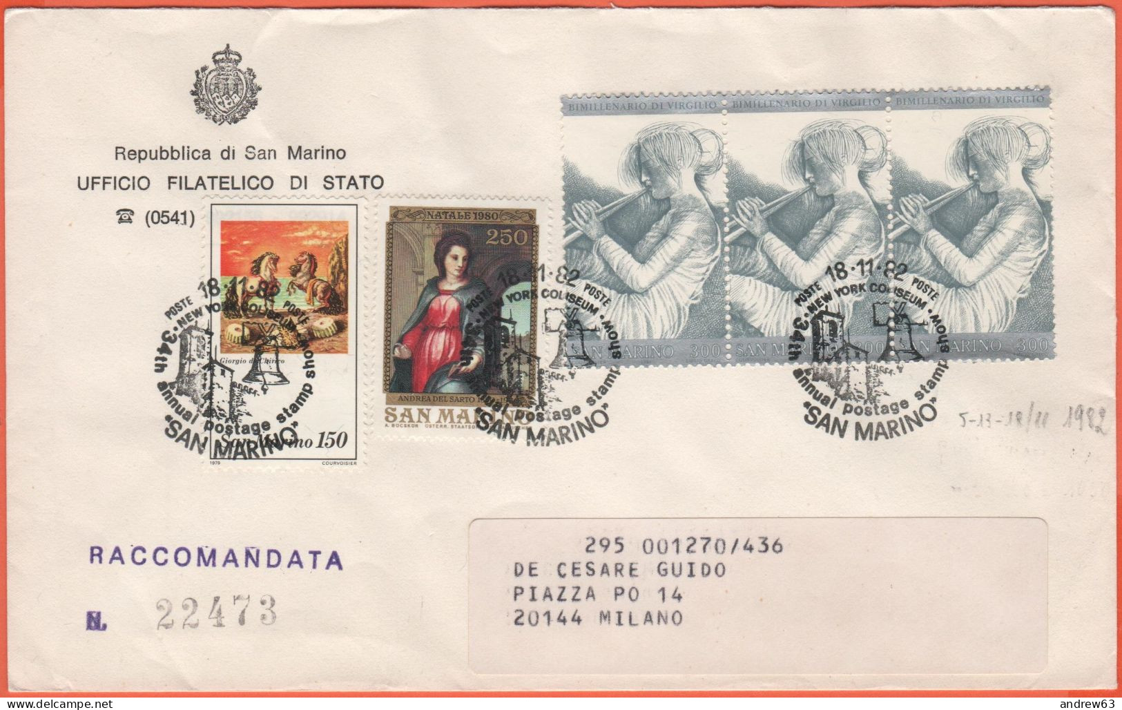 SAN MARINO - 1980 - 150 Anniversario Della Morte Di Giorgio De Chirico + 250 Natale-Andrea Del Sarto + 3 X 300 Bimillena - Brieven En Documenten