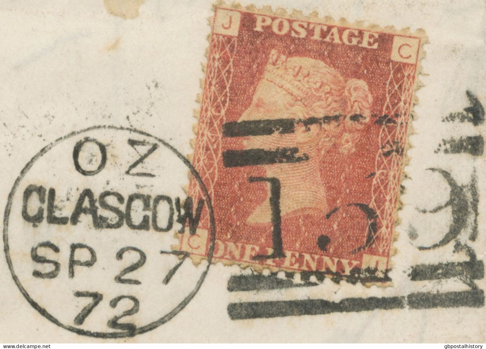 GB „159 / GLASGOW“ Scottish Duplex (4 Bars W Same Length, Timecode „O Z“, Datepart 19mm) Superb Piece Of Cover Pl.146 - Brieven En Documenten